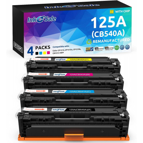 HP CB540A CB541A CB542A CB543A (125A) KCMY Remanufactured Toner Cartridge 4 Pack